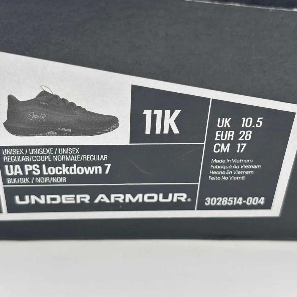 Under Armour UA PS Lockdown 7 Shoes Unisex Size 11K Black White 3028514-004